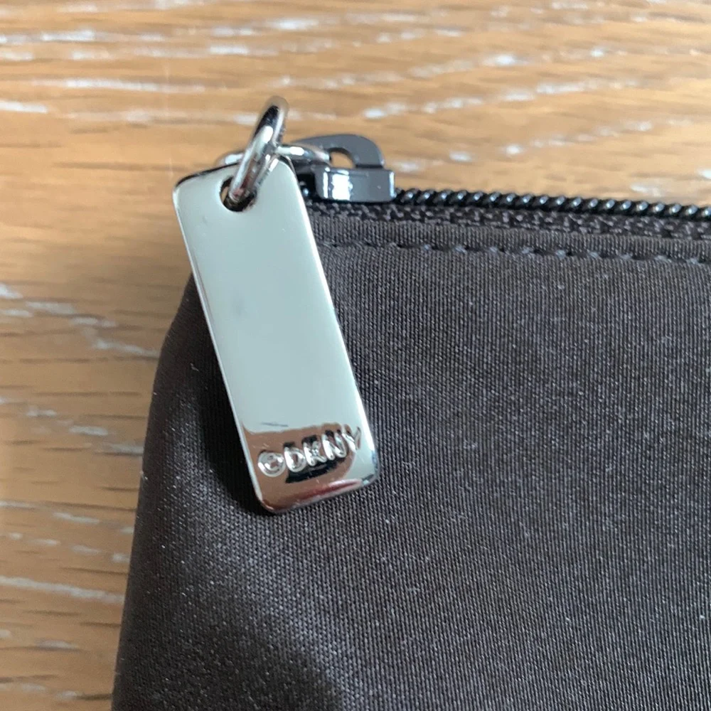 DKNY nylon brown zippered cosmetic bag